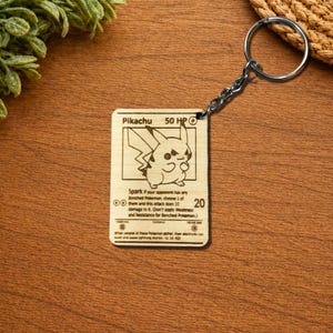 Pocket Monsters Card Inspired Keychain Laser Engraved Baltic Birch Gamer Keyring Card Gift