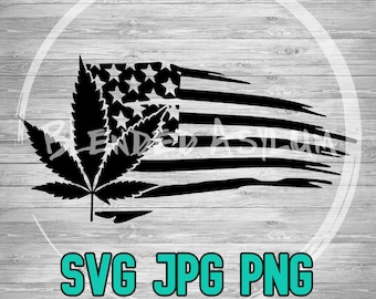 American Flag Marijuana Leaf 002 SVG JPG PNG | American Flag Leaf | Distressed American Flag | Vector Cut File | Cricut File | Silhouette