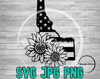 Sunflower Flag Idaho SVG JPG PNG / American Flowers svg / American Flag / Vector Cut File / Cricut File / Silhouette File