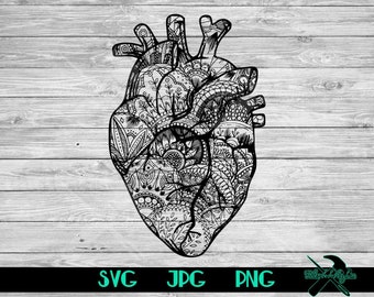 Mandala Heart SVG JPG PNG | Flower Heart | Real Heart Mandala | Coloring Page | Floral Heart svg | Cricut File | Silhouette File