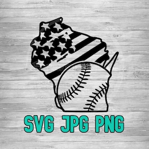 Wisconsin American Flag Baseball SVG PNG JPG | Wisconsin Baseball Vector | Cricut and Silhouette File | Clipart | Laser Engraving