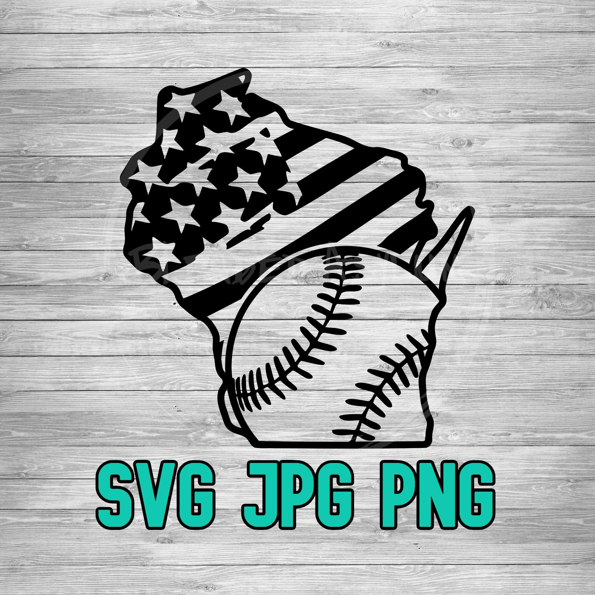 Wisconsin American Flag Baseball SVG PNG JPG | Wisconsin Baseball Vector | Cricut and Silhouette File | Clipart | Laser Engraving