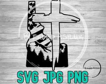 Idaho American Flag Mountains Cross SVG PNG JPG | Idaho Outline Vector | Cricut Silhouette File | Clipart | Laser Engraving | Sublimination