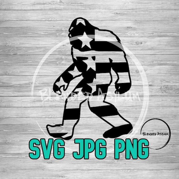 American Flag Bigfoot SVG JPG PNG | American Sasquatch | American Flag Svg | Yeti Svg | Distressed American Flag | Cricut File