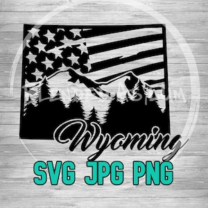 Drapeau américain du Wyoming, montagnes SVG PNG JPG | Drapeau du Wyoming | État du Wyoming | Fichier Silhouette Cricut | Gravure laser | Sublimation
