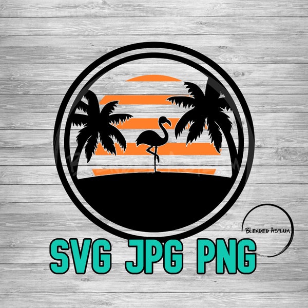 Retro Flamingo Sunset SVG PNG JPG | Tropical Sunset svg | Beach Vibes | Island Life | Cricut File | Silhouette File | Instant Download