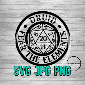 Druide Peur Les Éléments SVG PNG JPG | Fichier vectoriel de badge D20 | Badge Dm | Druid Cut File | Dossier Cricut & Silhouette | Fichier de gravure