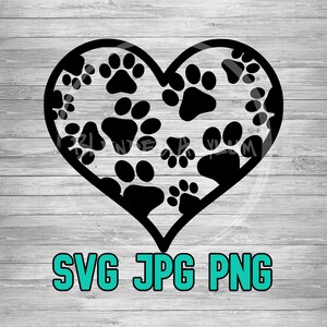 Heart Paws SVG JPG PNG / Love Dogs / Paw Print Heart / Silhouette Cricut File / Engraving File / Sublimination File / Laser Cut File