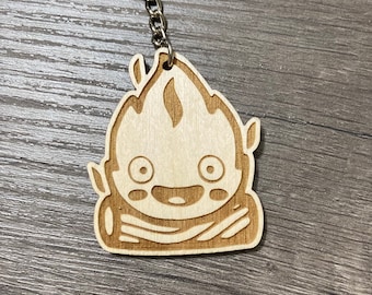 Fire Demon Keychain Laser Engraved Wood Key Chain Anime Manga Gift