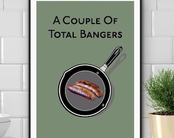 Funny Sausages Kitchen Print: 'Couple of Total Bangers' Wall Art
