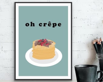 Oh Crêpe Kitchen Print: Punny Waffle Art
