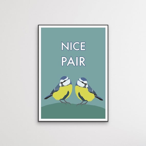 Blue Tits Bathroom Art Print | Humorous Quote, Bird Illustration