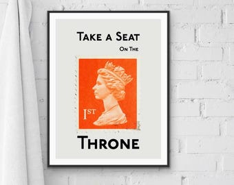 Funny Bathroom Wall Art | British Royal Stamp Toilet Print