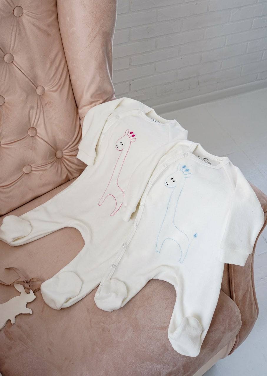 Velour Footed Long Sleeves Baby Sleeper Infant Giraffe Etsy