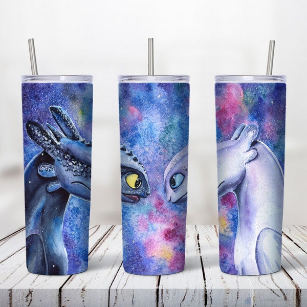 20 oz Skinny Tumbler, How To Train Your Dragons Tumbler Sublimation Design, digital illustration night and day fury, PNG Instant Download