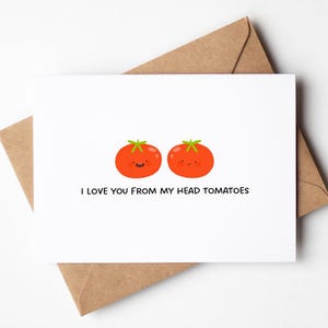 Te amo desde mi cabeza, tomates: tarjeta imprimible con divertidos juegos de palabras con comida, linda nota de amor para San Valentín o aniversario, descarga instantánea