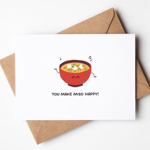 You Make Miso Happy Pun Card – Cute Food Pun Greeting Card, Funny Soup Card, Friendship, Love, Thank You, Printable, Digital Download