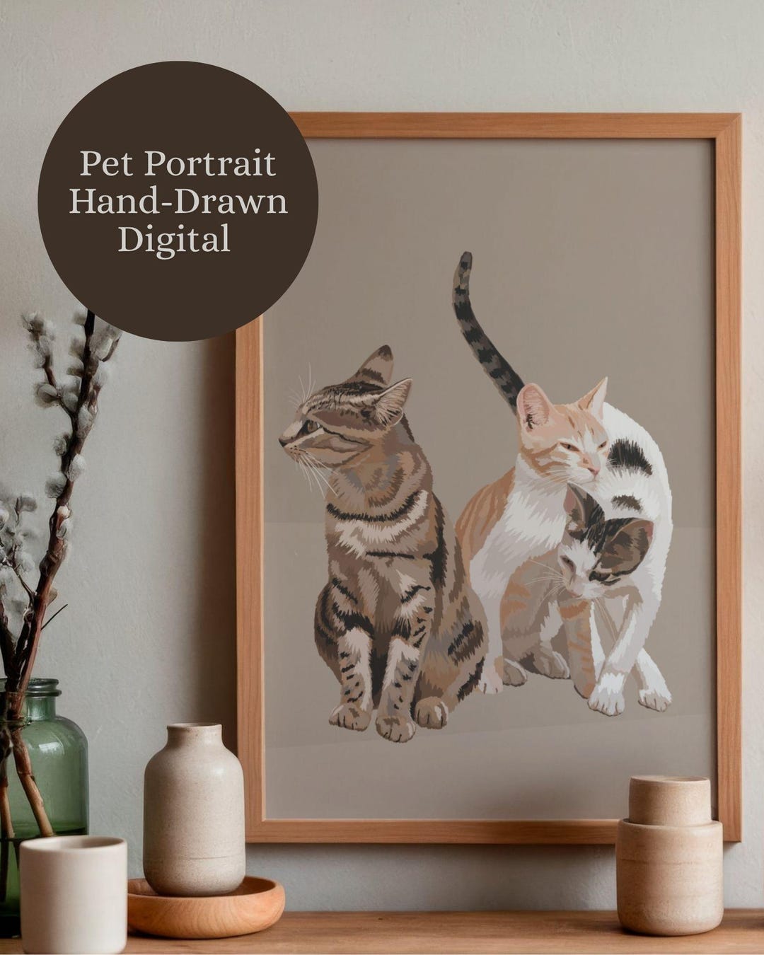 Custom 3 Pet Portrait From Photo | Personalized Pet Illustration | Dog ...