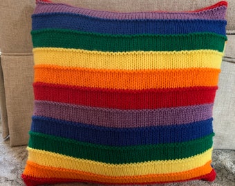 Knit Rainbow Pride Striped Pillow Cover 16" by 16"