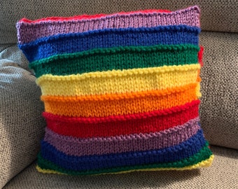 Knit 10” Square Rainbow Pride Pillow Cover