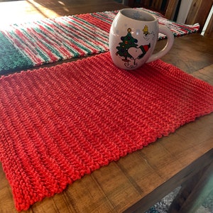 Knit Placemats Set of Two Cotton Red Textured