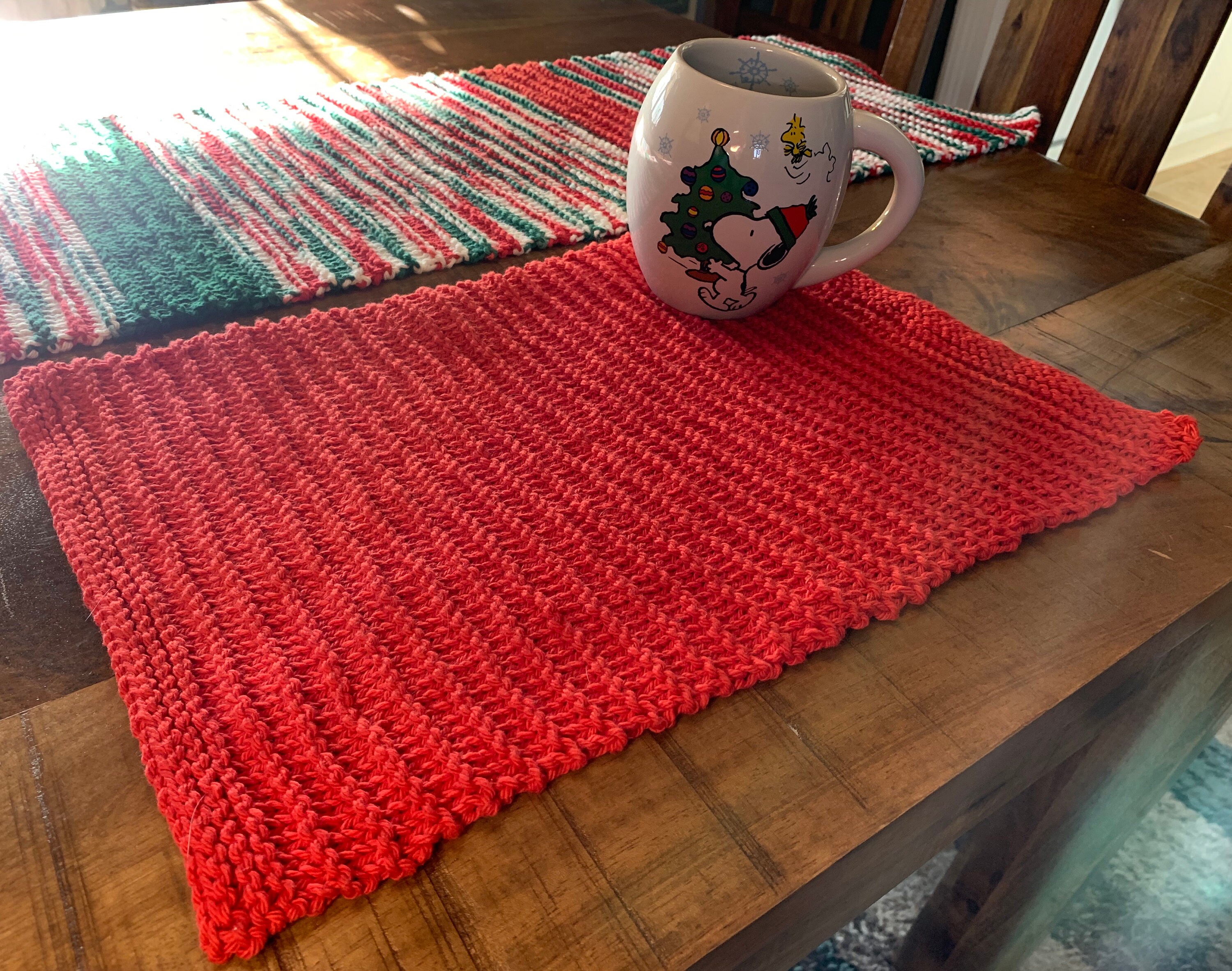 Knit Placemats Set of Two Cotton Red Textured Etsy