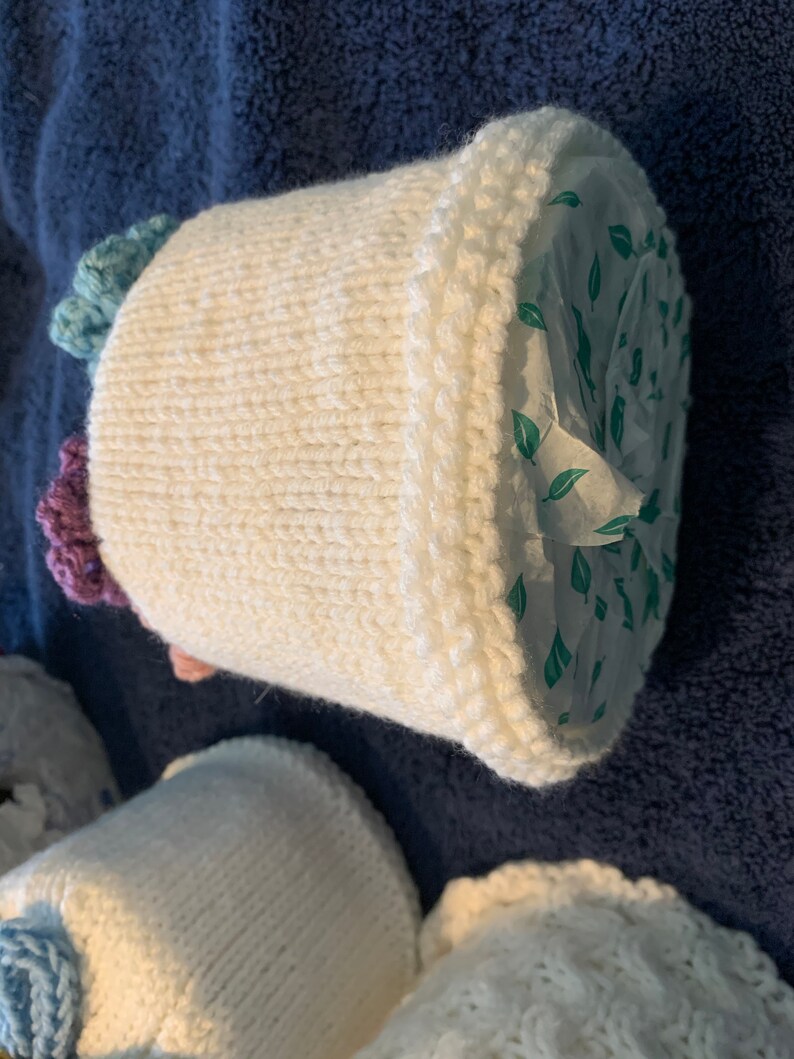 Knit Toilet Roll Cover Toilet Roll Cozy With Colorful Flowers Etsy UK