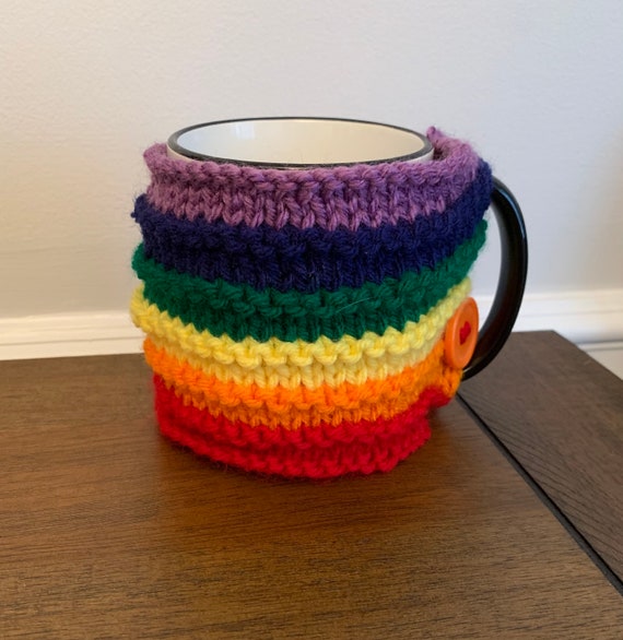 Knit Rainbow Mug Cozy Coffee Cup Sweater LGBTQ