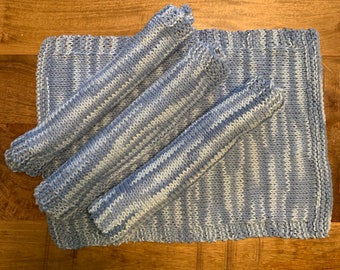 Knit Placemats Set of Four Blue Cotton Table Settings