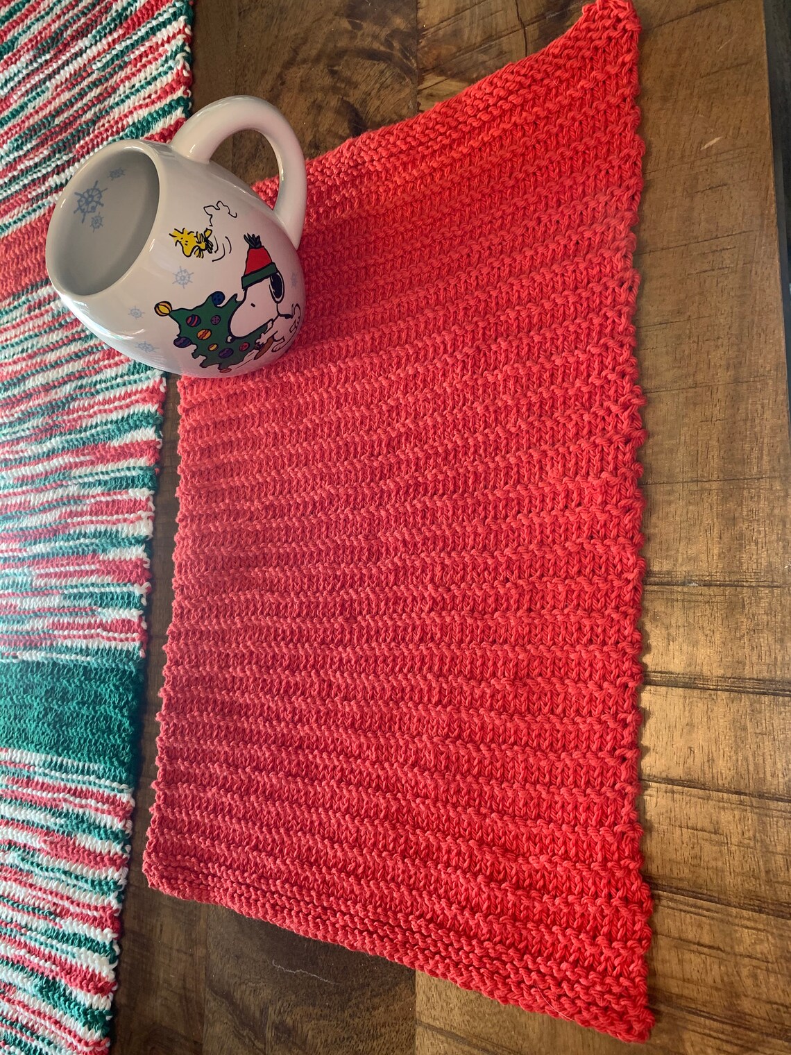 Knit Placemats Set of Two Cotton Red Textured Etsy