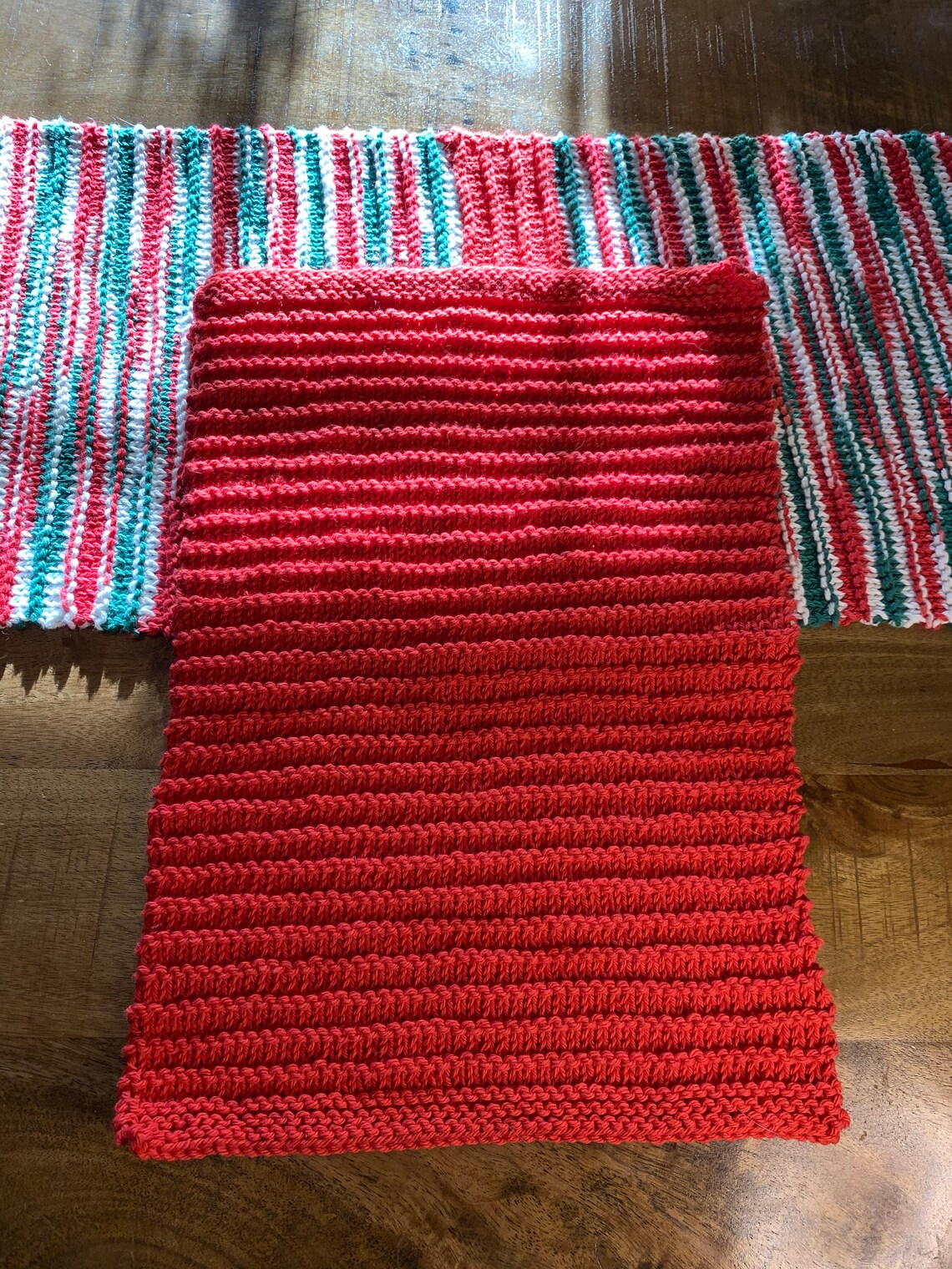 Knit Placemats Set of Two Cotton Red Textured Etsy
