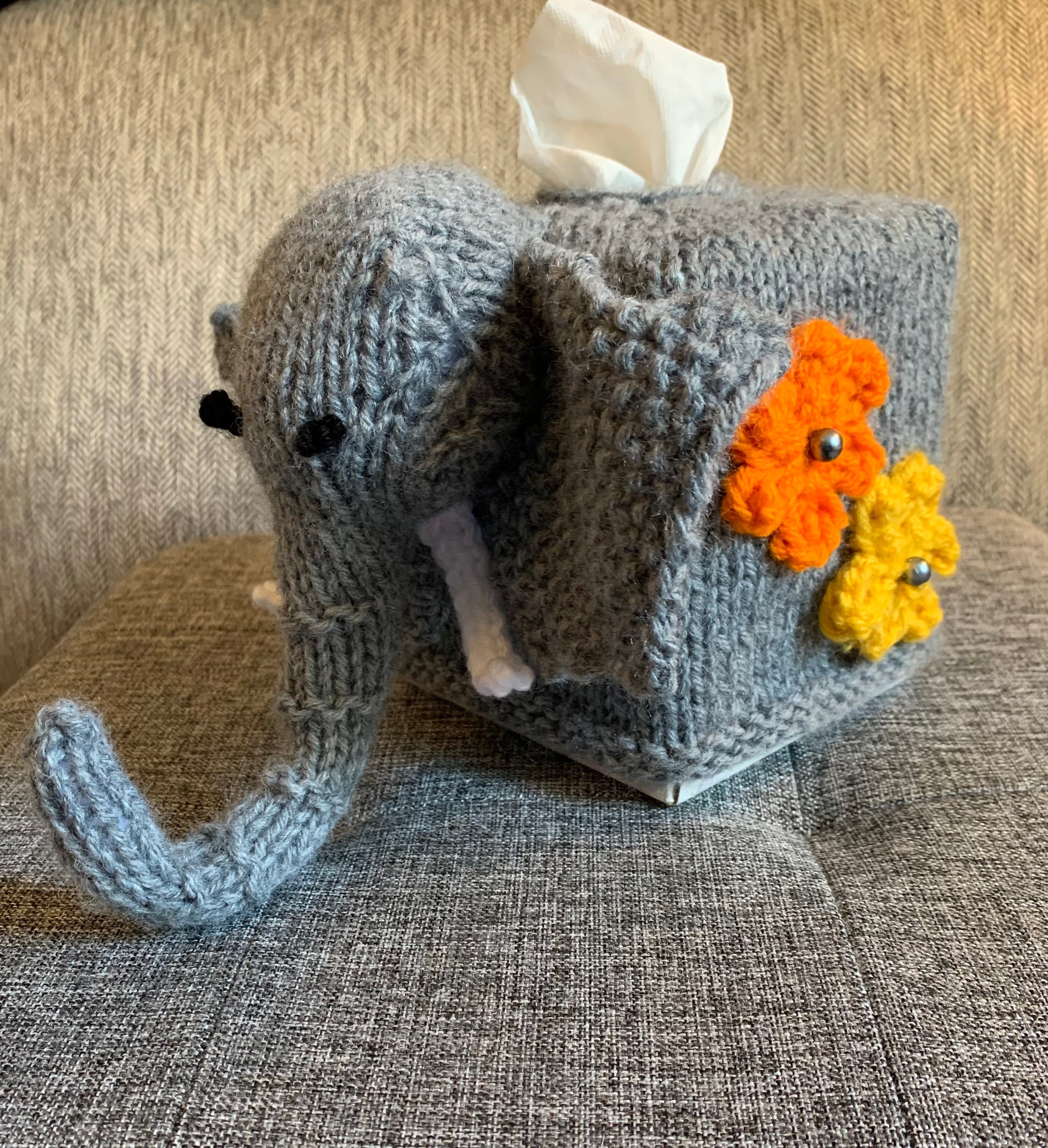 Knit Elephant Tissue Box Cover Boutique Black Gray