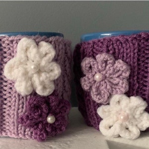 Knitted Coffee Mug Cozy With Flower Cable Mug Sweater Tea Cup Cosy