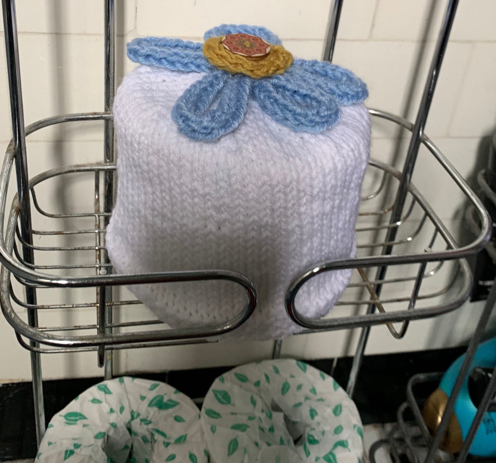 Knit Toilet Paper Roll Cover With a Flower on Top Floral Etsy