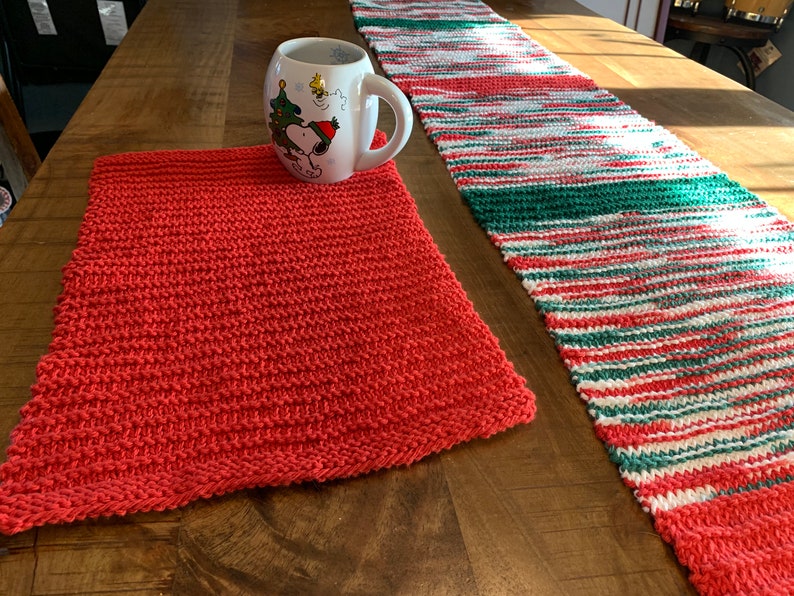 Knit Placemats Set of Two Cotton Red Textured Etsy