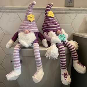 Knit Toilet Paper Roll Cover Flower Gnome Purple or  Blue Stripes