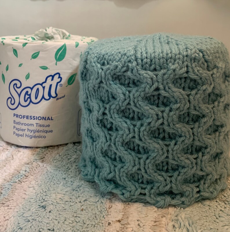 Knit Tissue Box and Toilet Paper Set Cable Teal Etsy