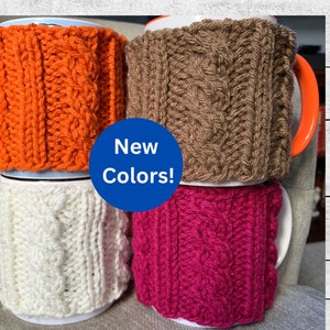 Knit Mug Cozy Mug Sweater Fall Colors Thanksgiving Cables For Coffee Lovers Tea Lovers