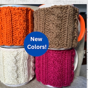 Knit Mug Cozy Mug Sweater Fall Colors Thanksgiving Cables For Coffee Lovers Tea Lovers