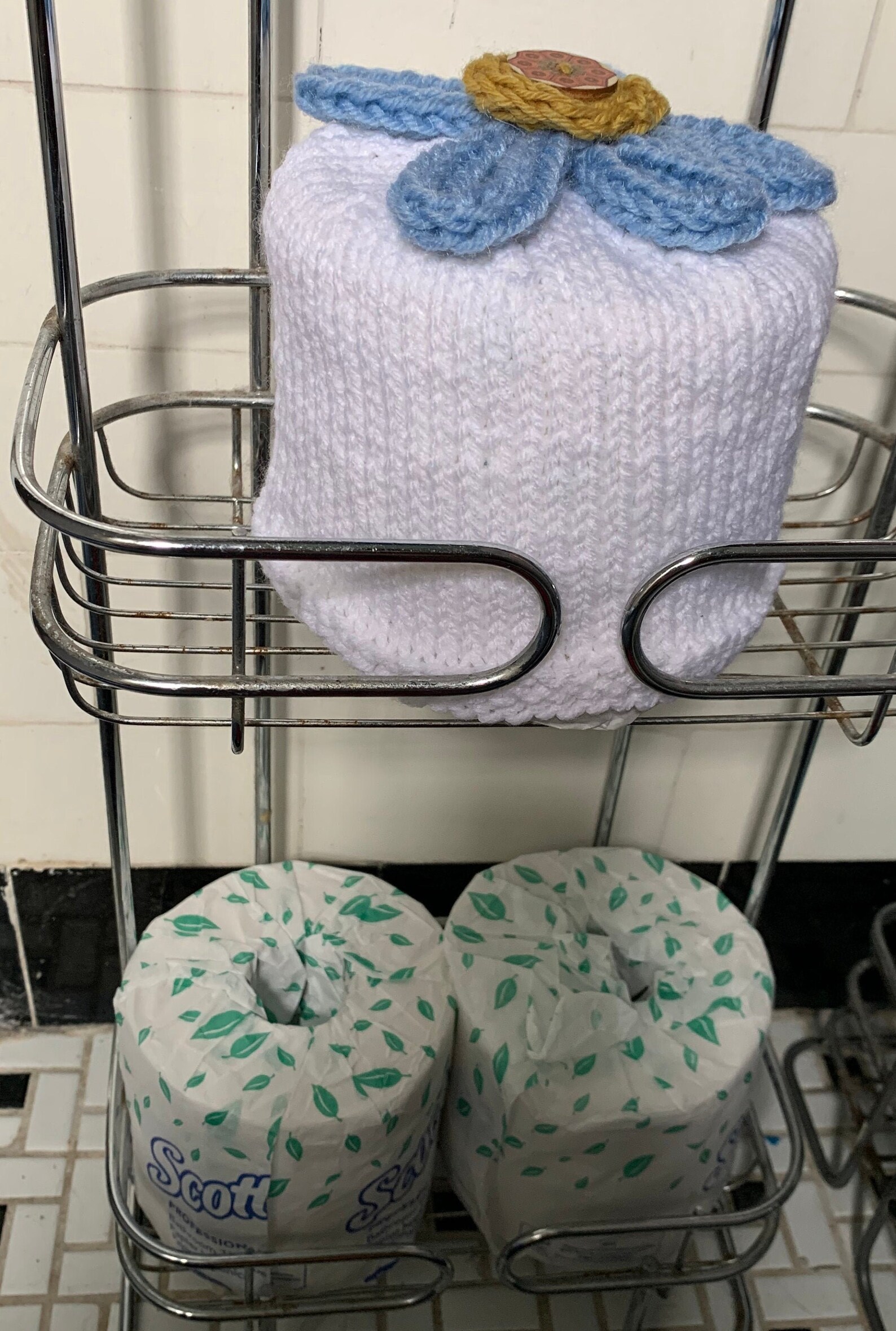 Knit Toilet Paper Roll Cover With a Flower on Top Floral Etsy