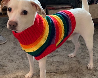 Knit Rainbow Striped Dog Sweater LGBTQ Pride Custom Order