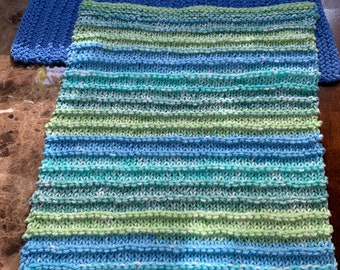 Knit Placemats Set of Two Cotton Green Blue Textured