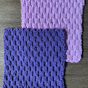 Handknit Cotton Washcloth Dishcloth Lavender and Purple Set of Two