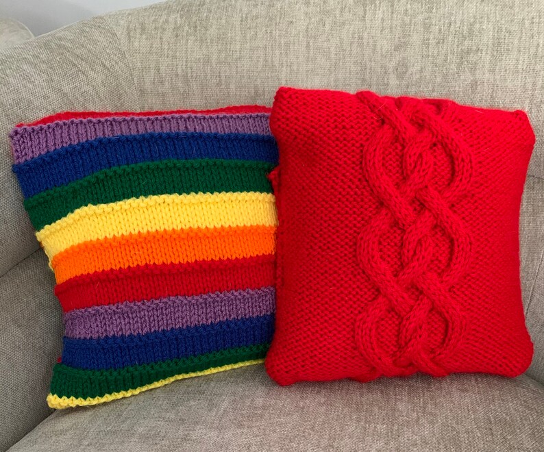 Knit 10 Square Red Accent Pillow Cover Cable Etsy