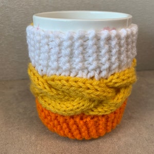 Knit Coffee Cup Mug Sweater Tea Cup Cozy Autumn Colors Candy Corn