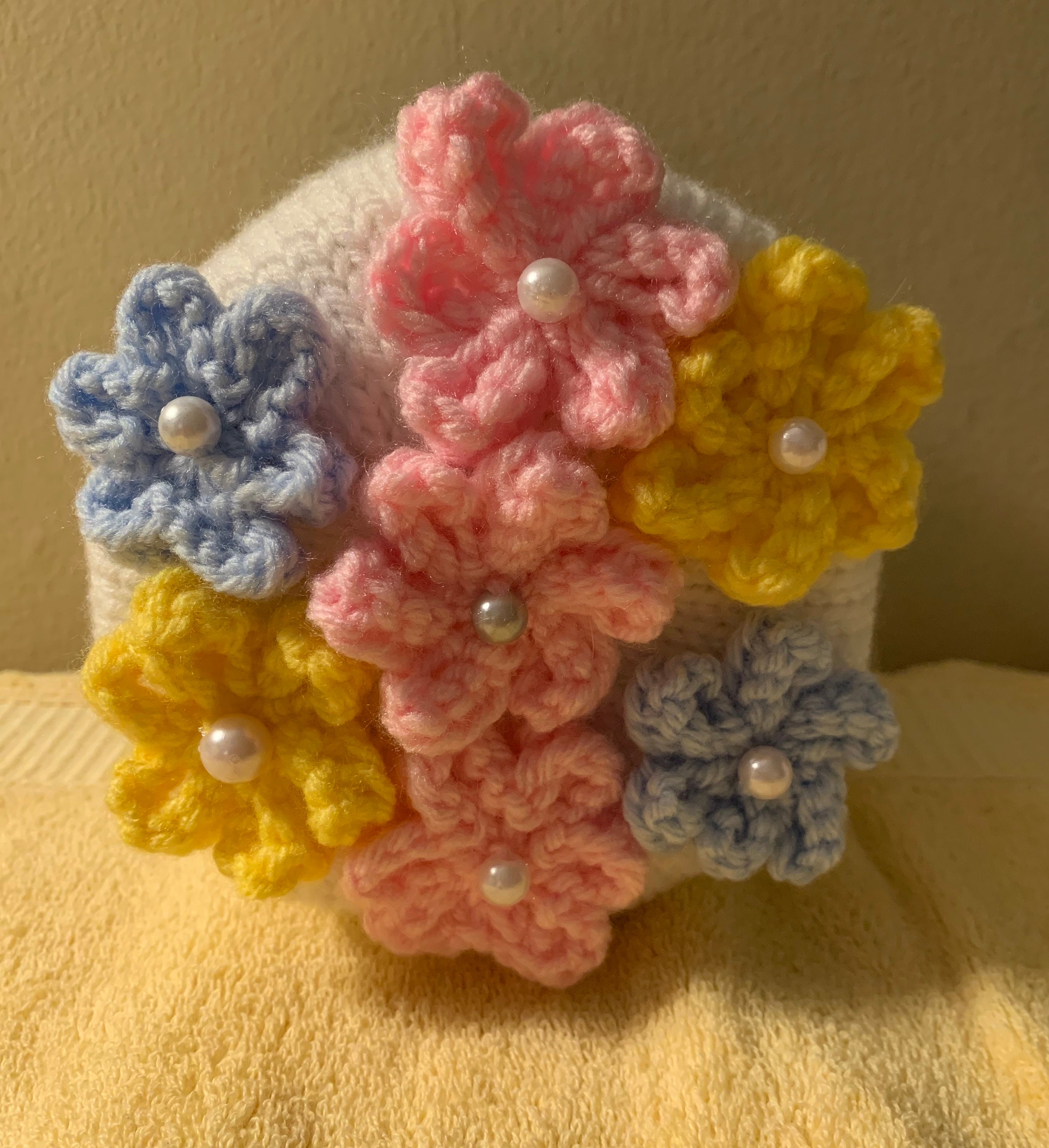 Knit Toilet Roll Cover Pastel Flowers on White Base Toilet Etsy