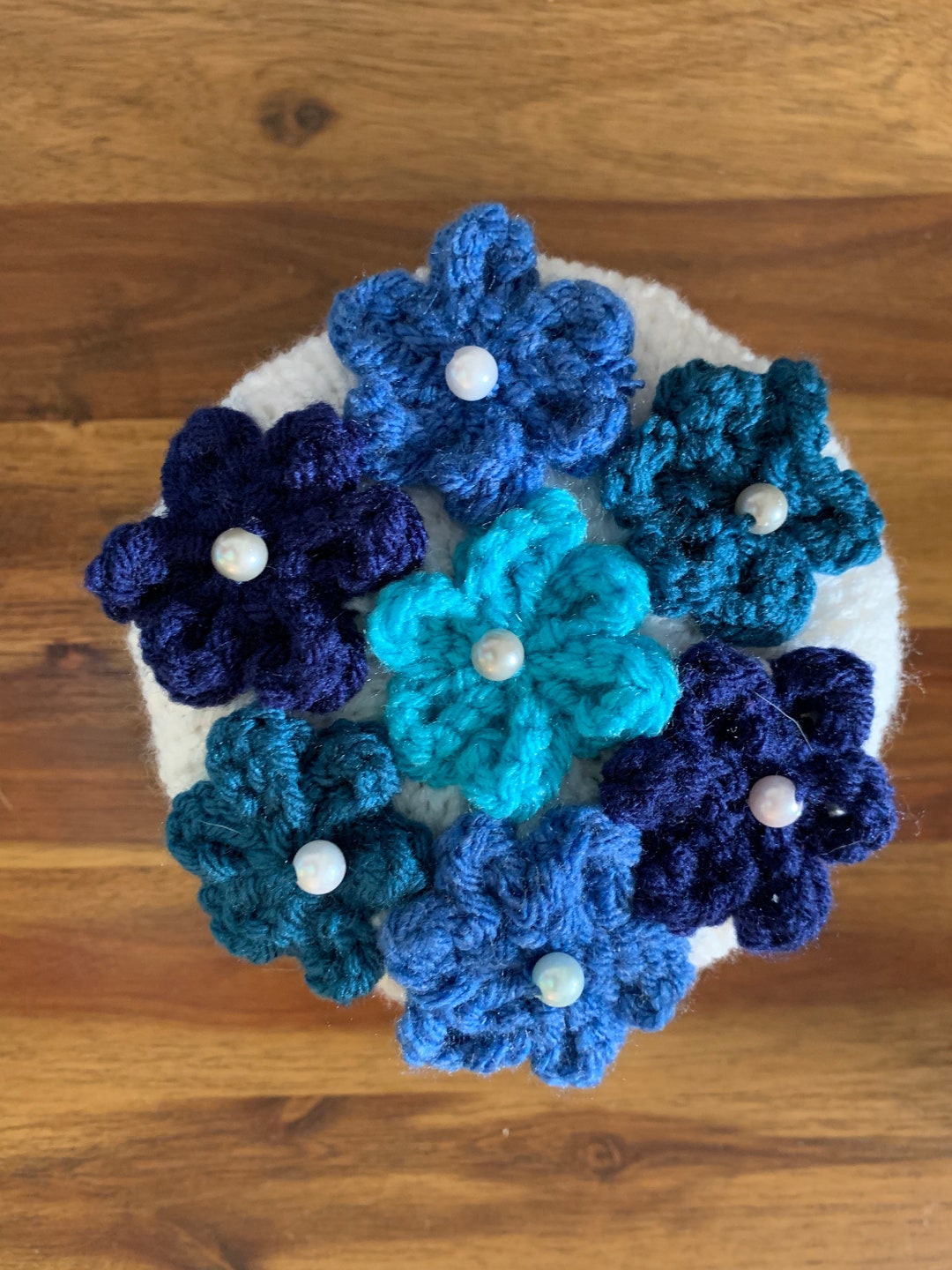 Floral Toilet Paper Roll Cover Blue Flowers on White Roll Cozy Bathroom