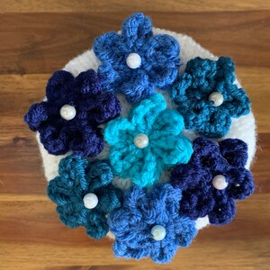 Floral Toilet Paper Roll Cover Blue Flowers on White Roll Cozy Bathroom Decoration