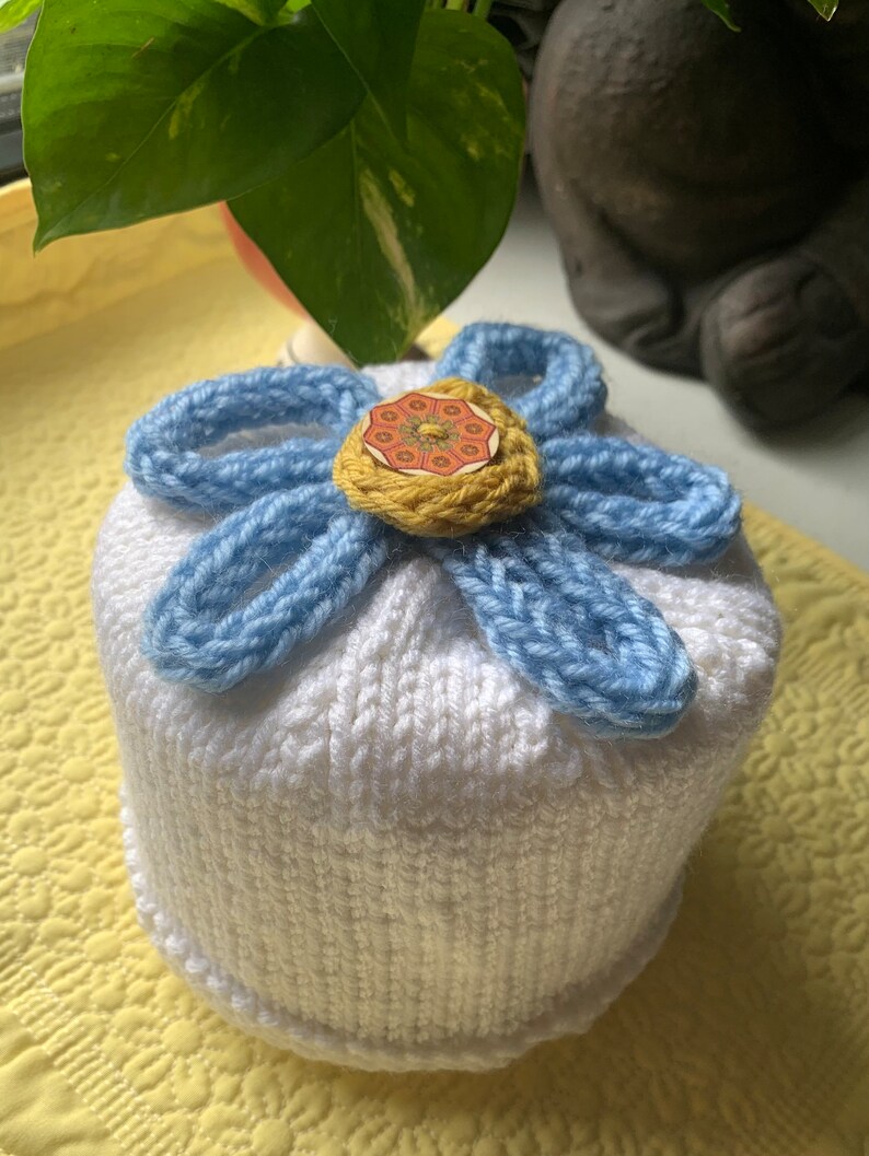 Knit Toilet Paper Roll Cover With a Flower on Top Floral Etsy