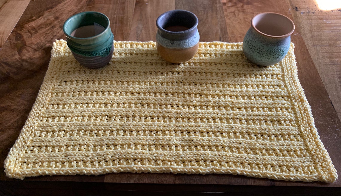 Knit Placemats Set of Four Blue Cotton Table Settings Textured Etsy